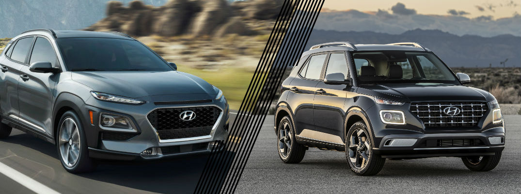 Grey 2020 Hyundai Kona and black 2020 Hyundai Venue