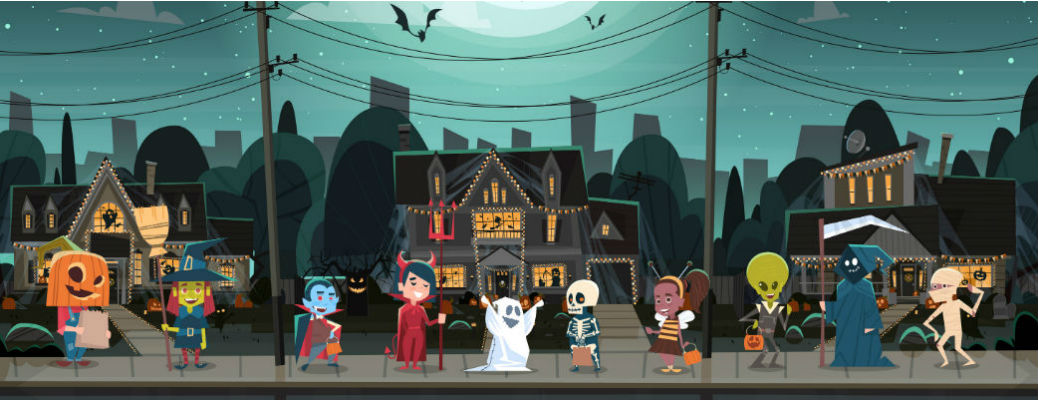 Cartoon vector of Halloween trick-or-treaters
