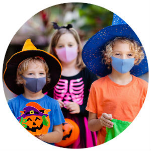 Kids trick or treating in costumes
