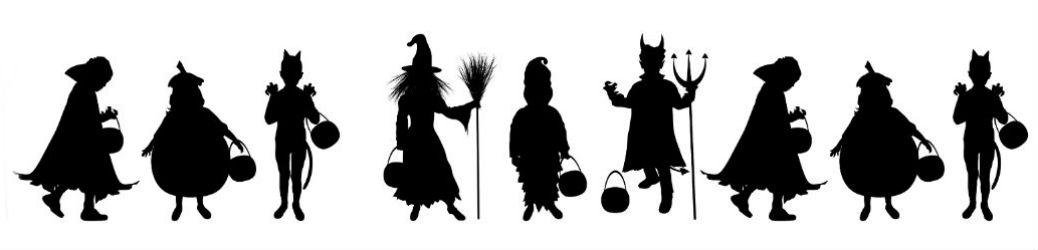Silhouettes of trick or treaters