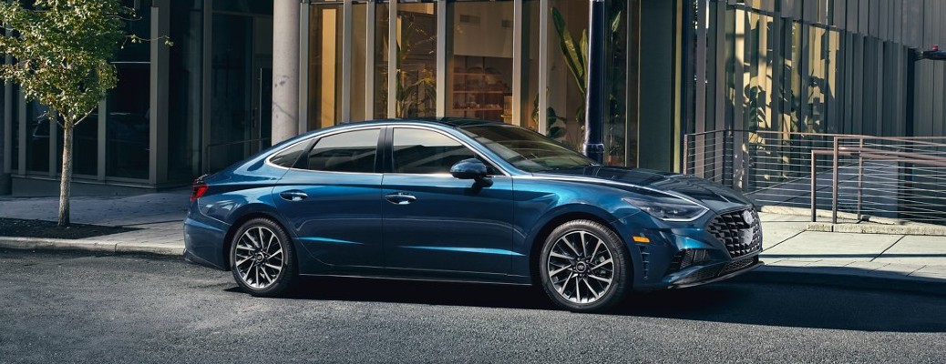 Profile view of blue 2021 Hyundai Sonata