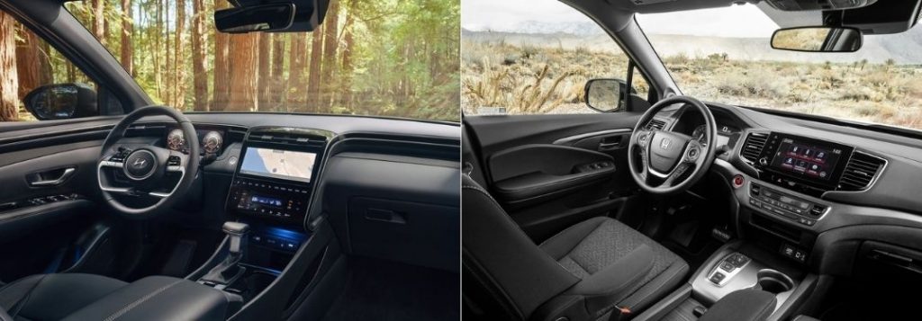 2022 Hyundai Santa Cruz Front Interior vs 2022 Honda Ridgeline Front Interior
