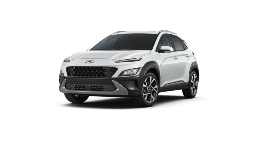 Lunar White 2022 Hyundai Kona on White Background