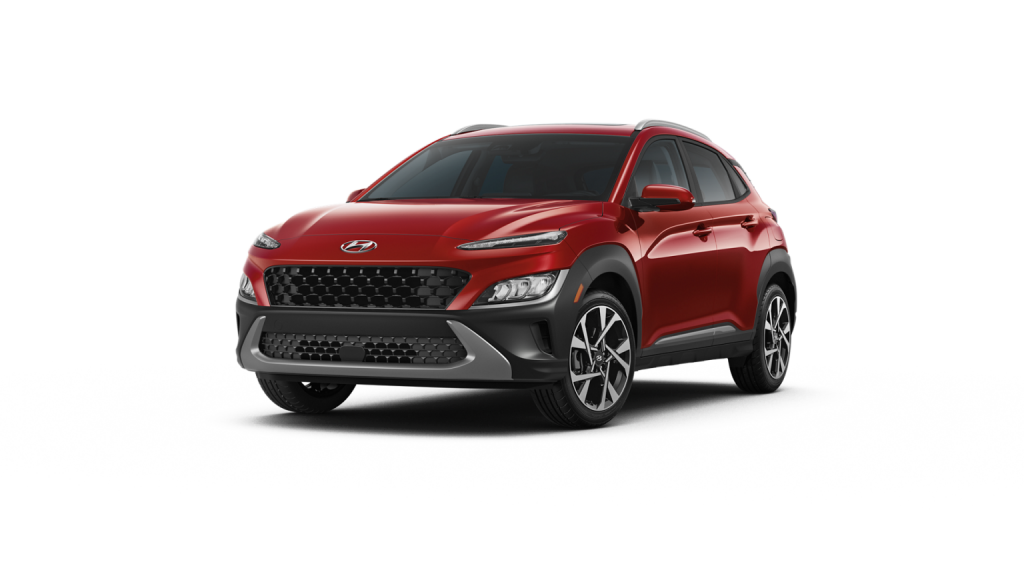 Pulse Red 2022 Hyundai Kona on White Background