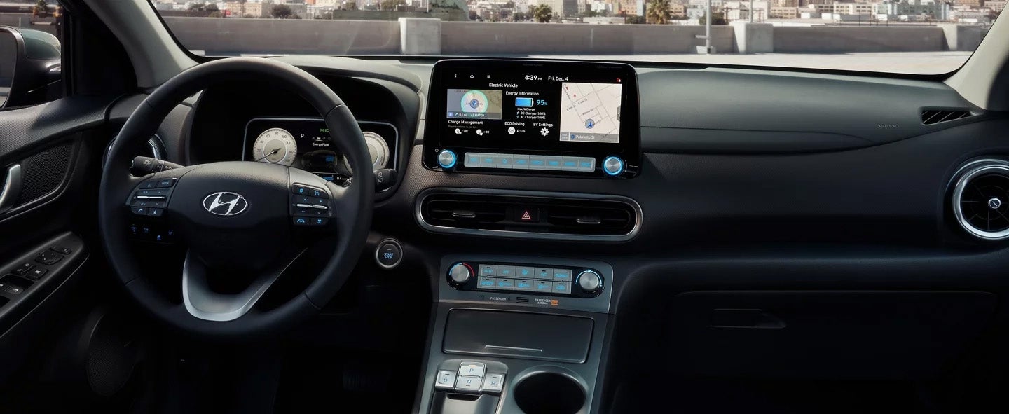 Image of the dashboard of the Hyundai Kona Electric